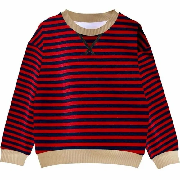 NWT Labolliy Women’s Red Striped Oversized Sweatshirt - Picture 6 of 16